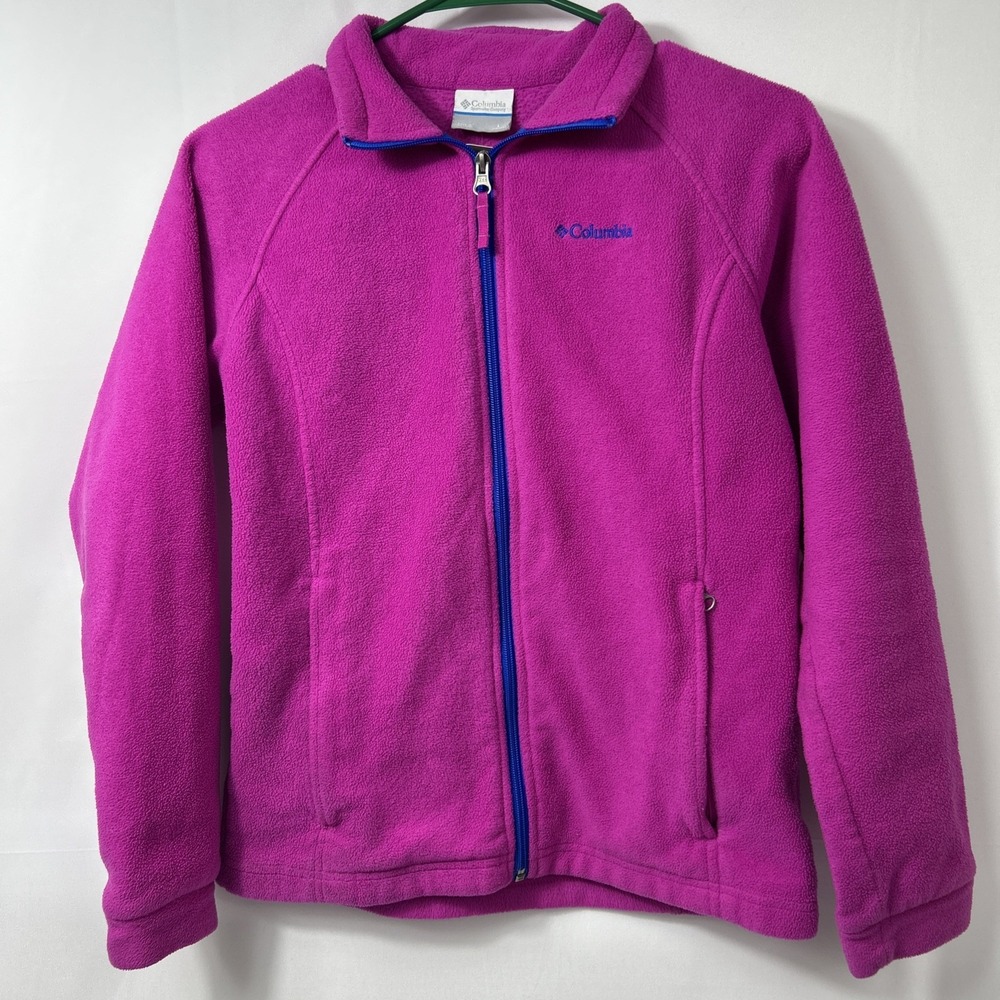 Columbia Jacket Women Magenta Pink Full Zip Fleece Outdoor Logo 15/16 L arge